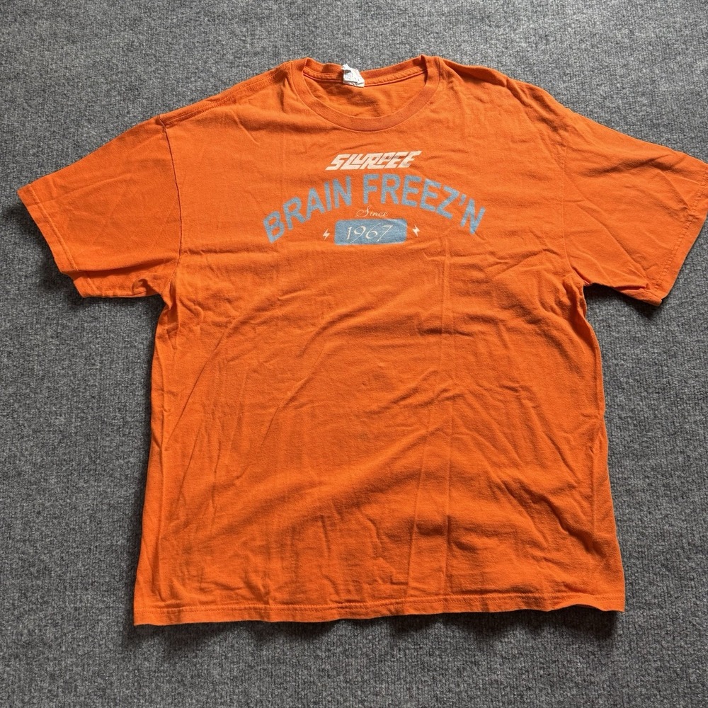 7 Eleven Slurpee T Shirt Mens XL Orange Brain Freezn Since 1967 Graphic Tee